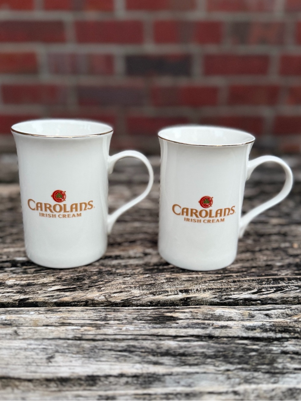 Carolans Irish Cream White Porcelain 12 oz. Gold Rimmed Coffee Mugs (Set of 2)